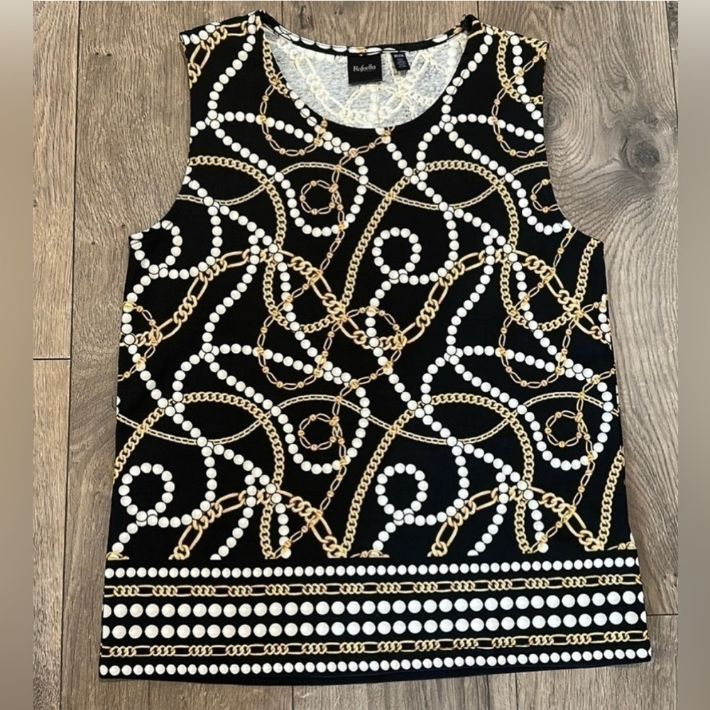 Rafaella Black White and Gold Chain Pattern Tank Top